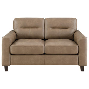 English Elm Remington Leatherette Loveseat with Track Arms for Modern Minimalist Living Spaces Brown B062P520999