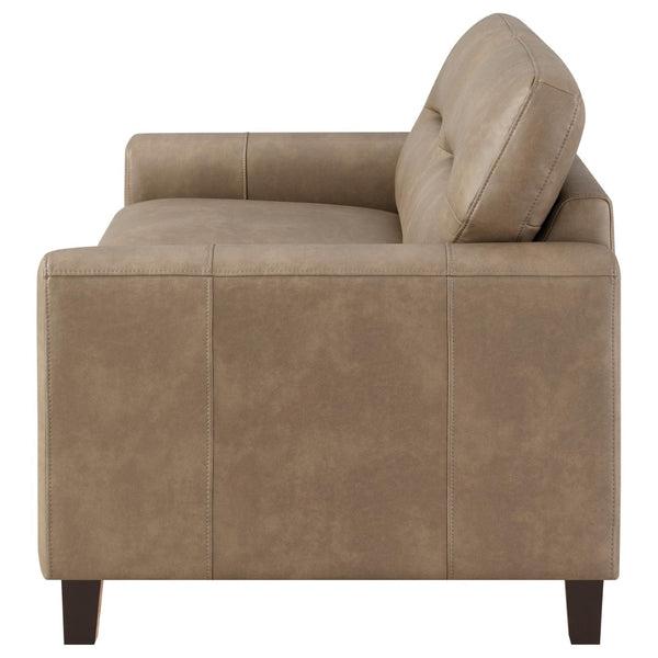 English Elm Remington Leatherette Loveseat with Track Arms for Modern Minimalist Living Spaces Brown B062P520999