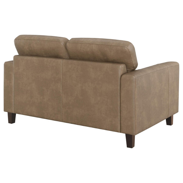 English Elm Remington Leatherette Loveseat with Track Arms for Modern Minimalist Living Spaces Brown B062P520999