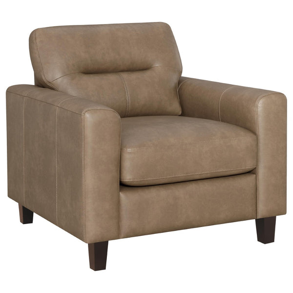 English Elm Remington Track Arm Leatherette Accent Chair Tufted Architectural Seat for Modern Living Brown B062P521000