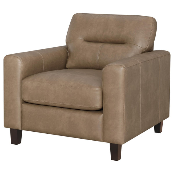 English Elm Remington Track Arm Leatherette Accent Chair Tufted Architectural Seat for Modern Living Brown B062P521000