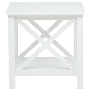 English Elm Slater Glossy White Pine End Table with X Frame Open Shelf for Farmhouse Living Rooms B062P521015