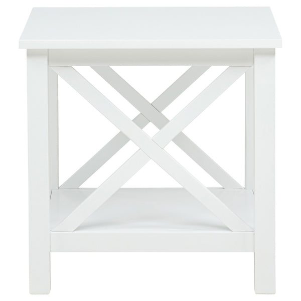 English Elm Slater Glossy White Pine End Table with X Frame Open Shelf for Farmhouse Living Rooms B062P521015