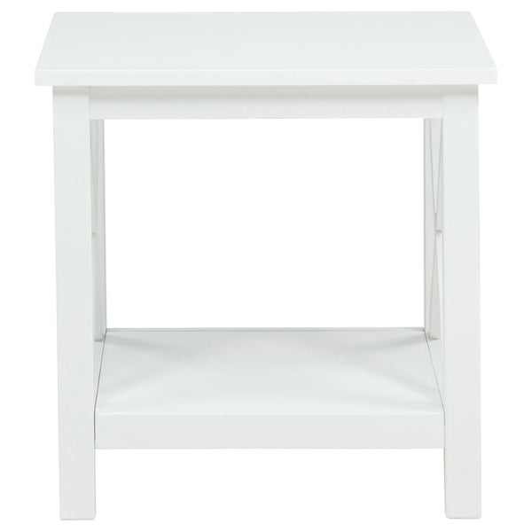 English Elm Slater Glossy White Pine End Table with X Frame Open Shelf for Farmhouse Living Rooms B062P521015