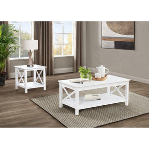 English Elm Slater Glossy White Pine End Table with X Frame Open Shelf for Farmhouse Living Rooms B062P521015