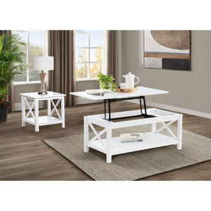 English Elm Slater Glossy White Pine End Table with X Frame Open Shelf for Farmhouse Living Rooms B062P521015
