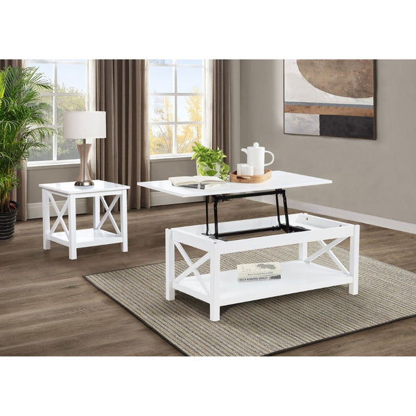 English Elm Slater Glossy White Pine End Table with X Frame Open Shelf for Farmhouse Living Rooms B062P521015