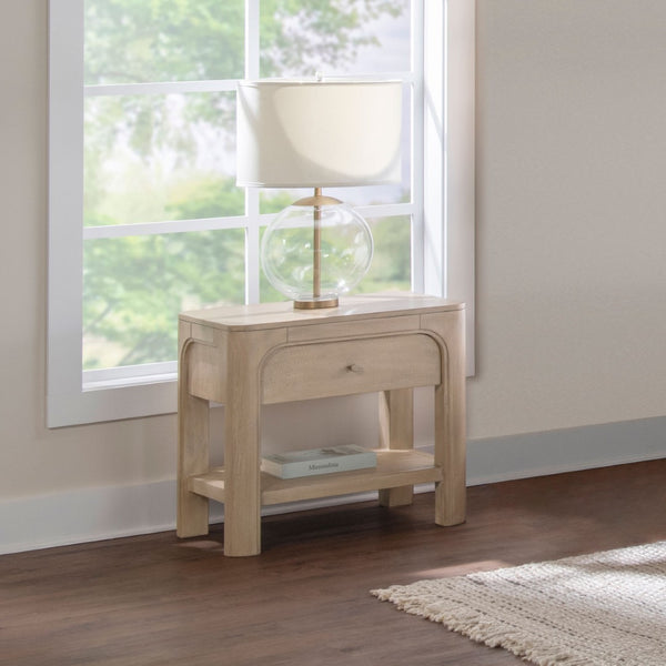English Elm Flores Mango Wood Nightstand with USB Charging Open Shelf and Felt Lined Drawer B062P521025