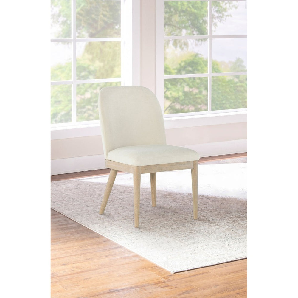 English Elm Flores Beige Upholstered Dining Chairs with Mango Wood Legs Set of 2 Farmhouse B062P521044
