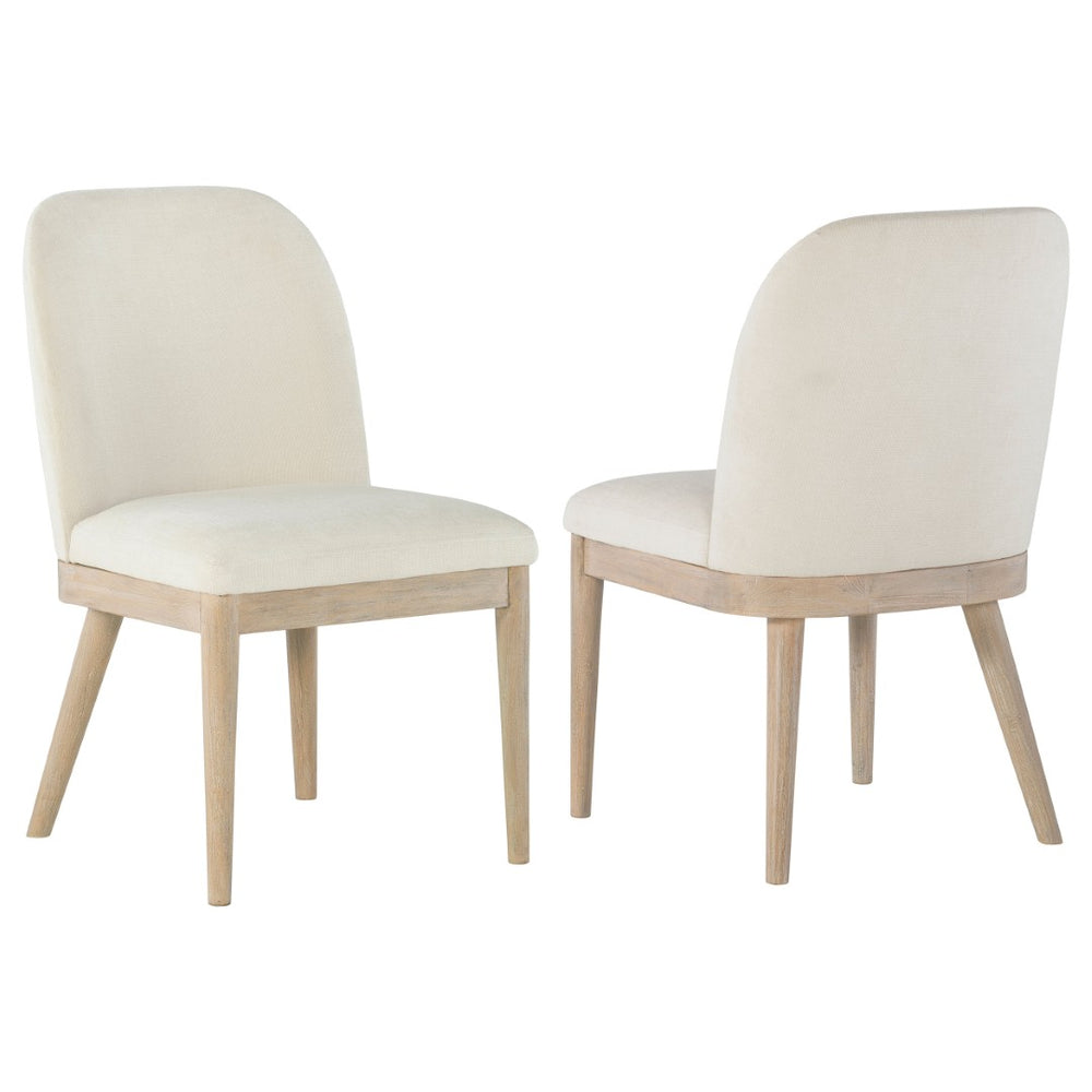 English Elm Flores Beige Upholstered Dining Chairs with Mango Wood Legs Set of 2 Farmhouse B062P521044