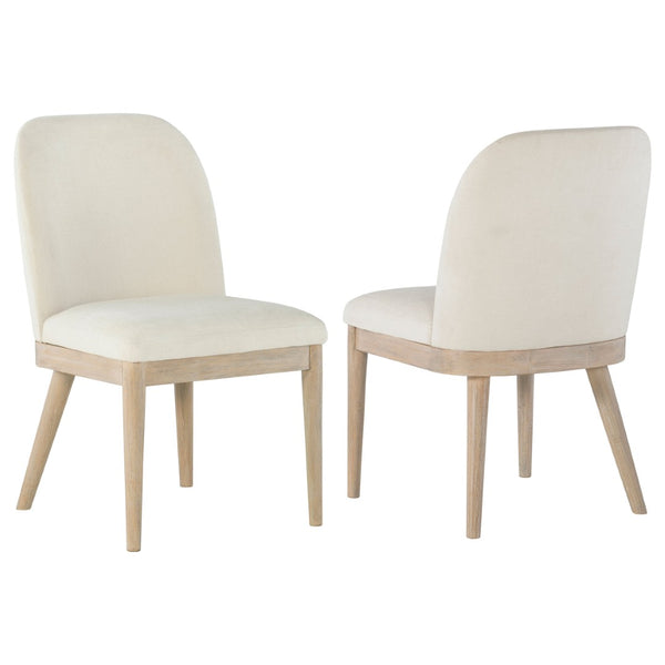 English Elm Flores Beige Upholstered Dining Chairs with Mango Wood Legs Set of 2 Farmhouse B062P521044