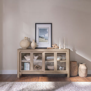 English Elm Flores Mango Veneer Sideboard with Arched Glass Doors for Transitional Dining Rooms B062P521045