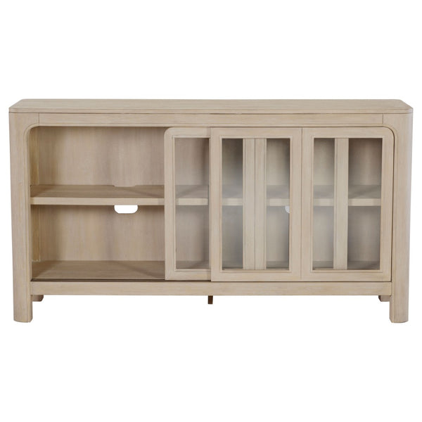 English Elm Flores Mango Veneer Sideboard with Arched Glass Doors for Transitional Dining Rooms B062P521045