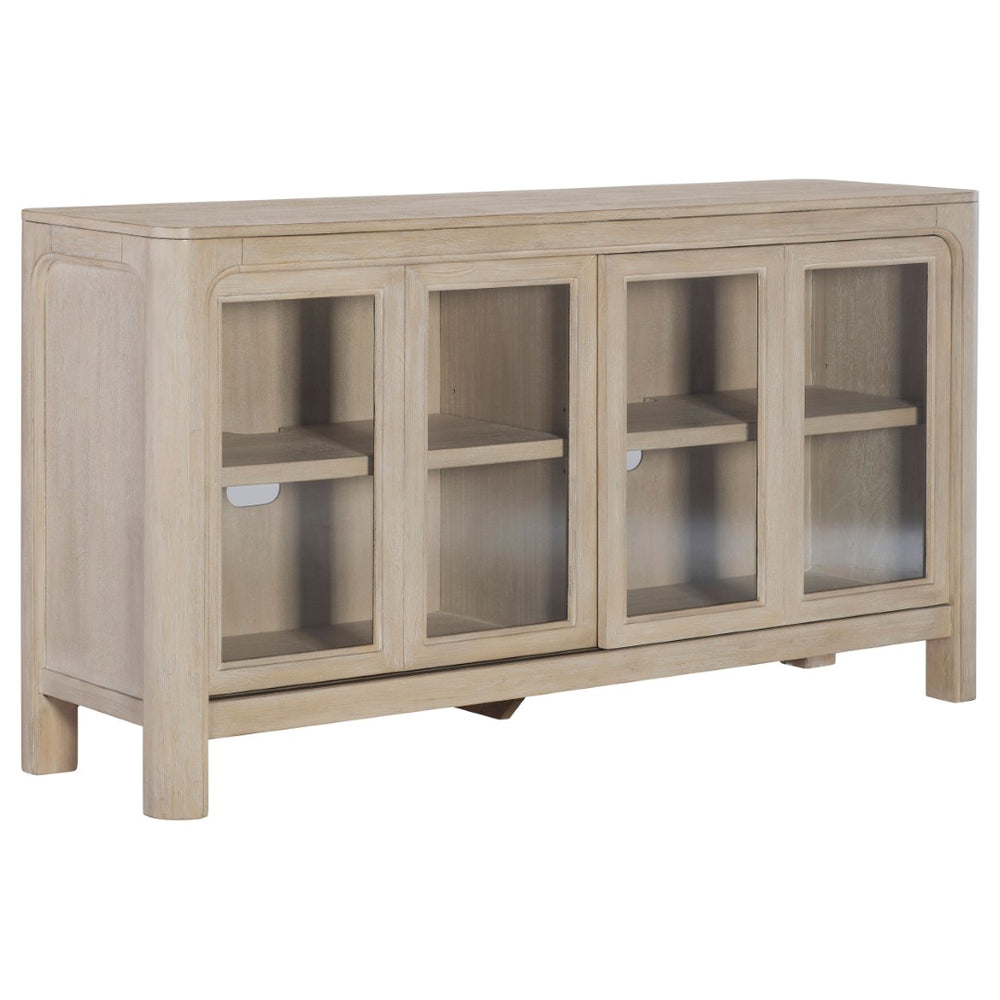 English Elm Flores Mango Veneer Sideboard with Arched Glass Doors for Transitional Dining Rooms B062P521045