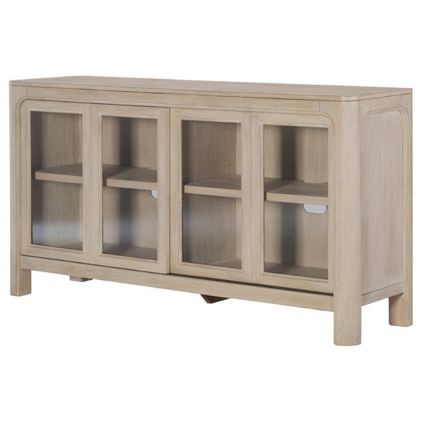 English Elm Flores Mango Veneer Sideboard with Arched Glass Doors for Transitional Dining Rooms B062P521045