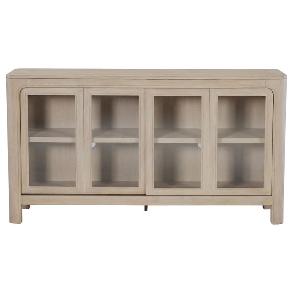 English Elm Flores Mango Veneer Sideboard with Arched Glass Doors for Transitional Dining Rooms B062P521045