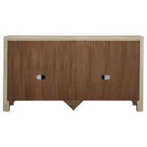 English Elm Flores Mango Veneer Sideboard with Arched Glass Doors for Transitional Dining Rooms B062P521045