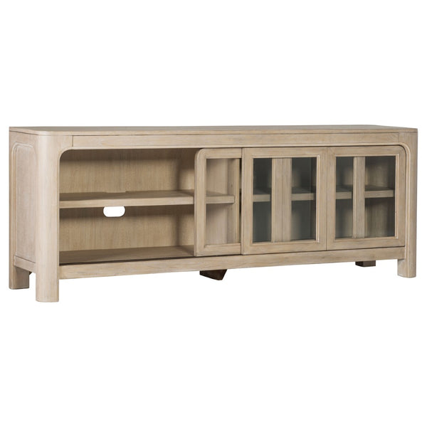 English Elm Flores Mango Wood Media Console with Sliding Glass Doors for Farmhouse Living Rooms B062P521046