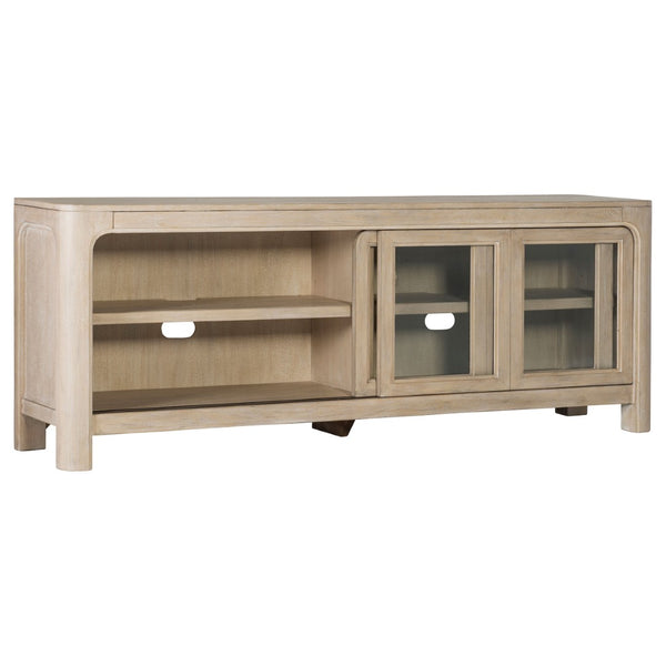 English Elm Flores Mango Wood Media Console with Sliding Glass Doors for Farmhouse Living Rooms B062P521046