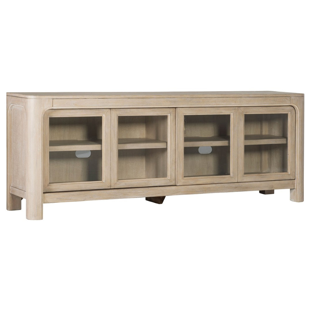 English Elm Flores Mango Wood Media Console with Sliding Glass Doors for Farmhouse Living Rooms B062P521046