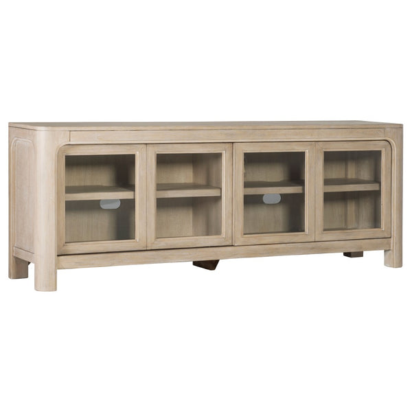 English Elm Flores Mango Wood Media Console with Sliding Glass Doors for Farmhouse Living Rooms B062P521046