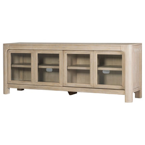 English Elm Flores Mango Wood Media Console with Sliding Glass Doors for Farmhouse Living Rooms B062P521046