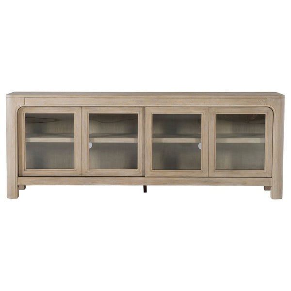 English Elm Flores Mango Wood Media Console with Sliding Glass Doors for Farmhouse Living Rooms B062P521046