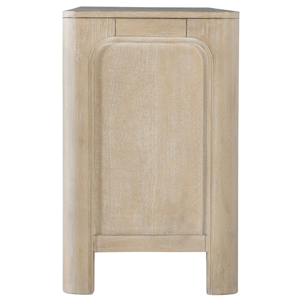English Elm Flores Mango Wood Media Console with Sliding Glass Doors for Farmhouse Living Rooms B062P521046