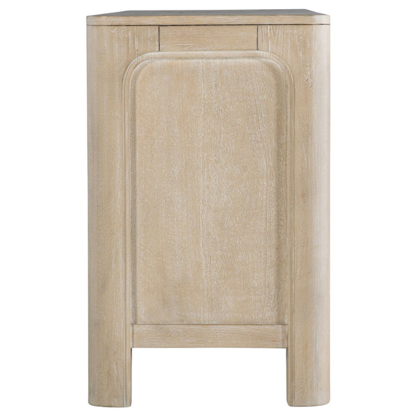 English Elm Flores Mango Wood Media Console with Sliding Glass Doors for Farmhouse Living Rooms B062P521046