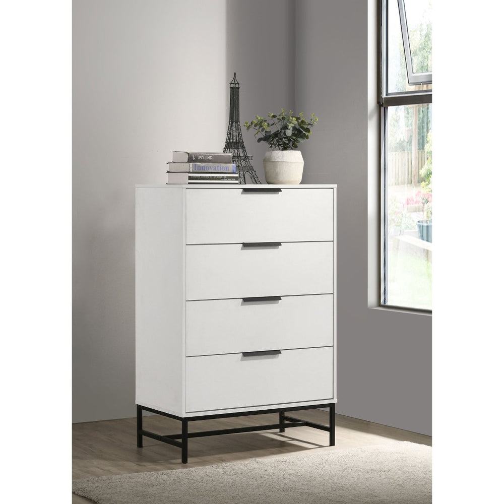 English Elm Taraval Four Drawer Chest White Laminate Finish with Black Hardware Modern Bedroom Storage B062P521056