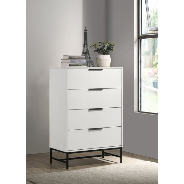 English Elm Taraval Four Drawer Chest White Laminate Finish with Black Hardware Modern Bedroom Storage B062P521056