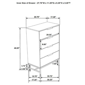 English Elm Taraval Four Drawer Chest White Laminate Finish with Black Hardware Modern Bedroom Storage B062P521056