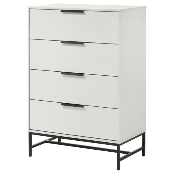 English Elm Taraval Four Drawer Chest White Laminate Finish with Black Hardware Modern Bedroom Storage B062P521056