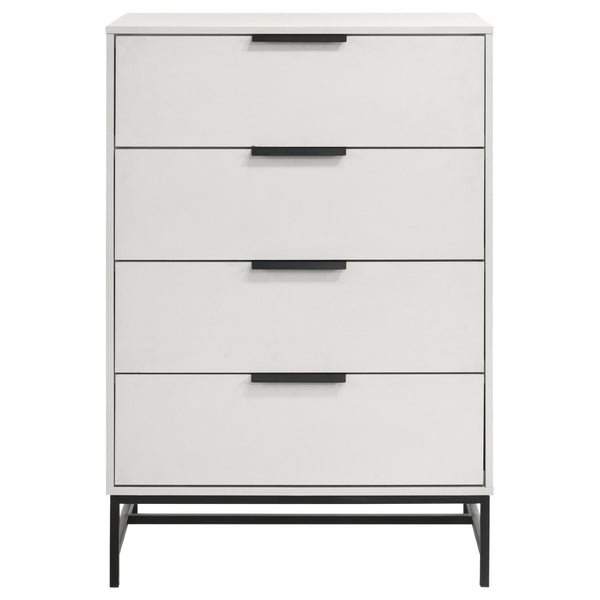 English Elm Taraval Four Drawer Chest White Laminate Finish with Black Hardware Modern Bedroom Storage B062P521056