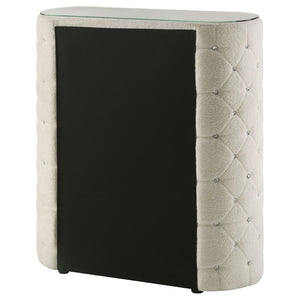 English Elm Santiago Boucle Upholstered Five Drawer Chest with Crystal Knobs and Glass Top B062P521077