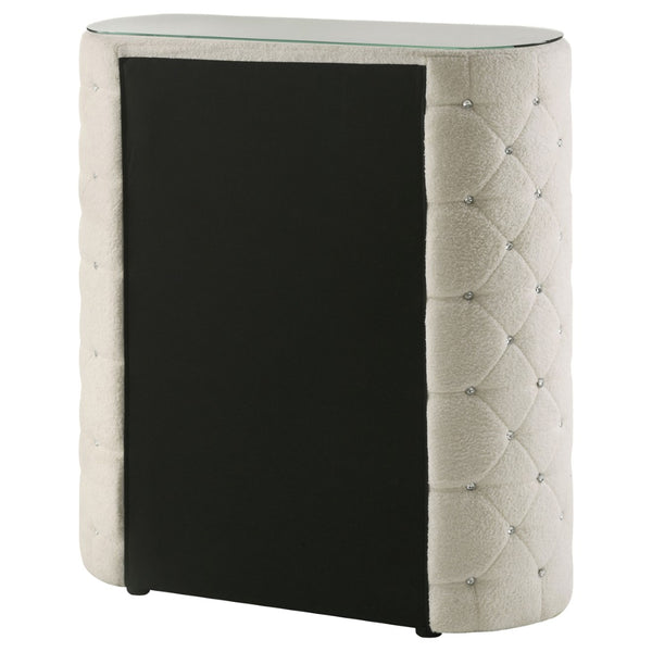 English Elm Santiago Boucle Upholstered Five Drawer Chest with Crystal Knobs and Glass Top B062P521077