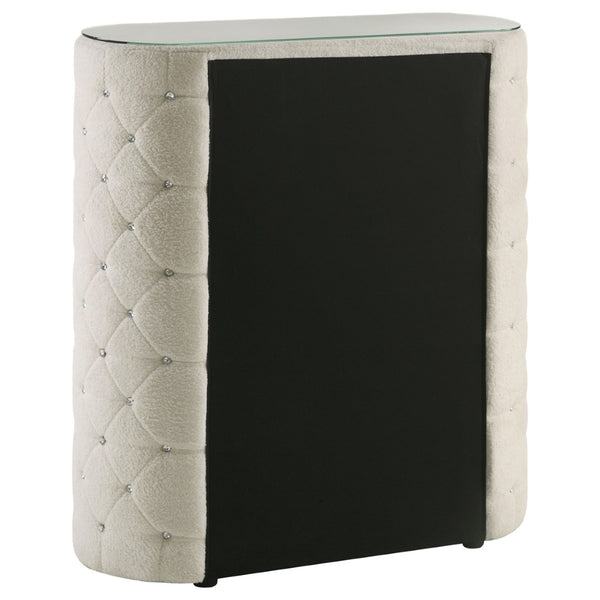English Elm Santiago Boucle Upholstered Five Drawer Chest with Crystal Knobs and Glass Top B062P521077