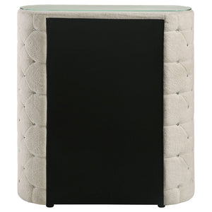 English Elm Santiago Boucle Upholstered Five Drawer Chest with Crystal Knobs and Glass Top B062P521077