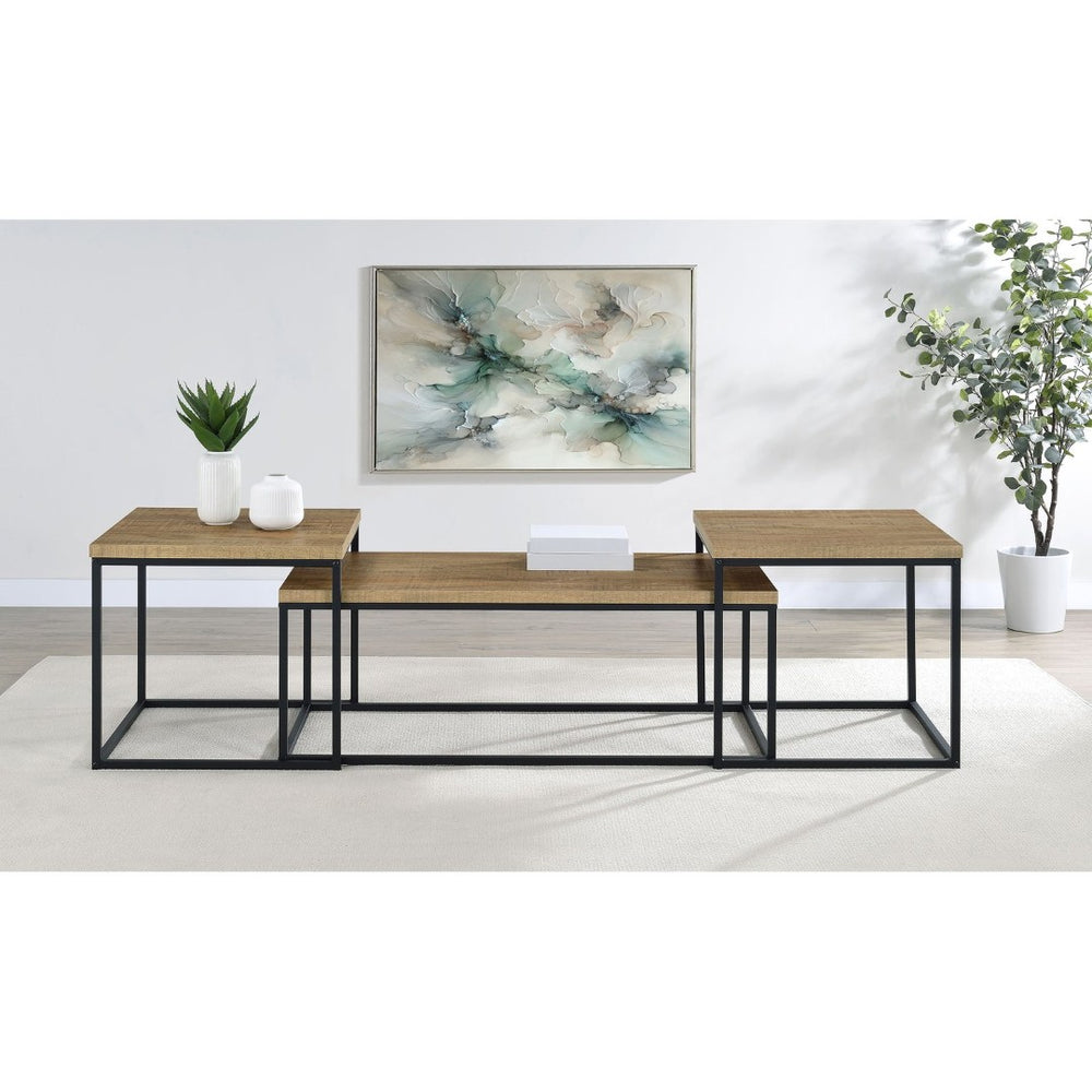 English Elm Rosey 3 Piece Nesting Coffee and End Table Set with Industrial Mango Wood Finish B062P521080
