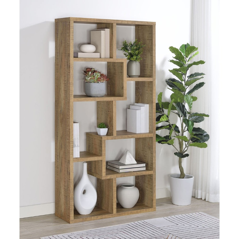 English Elm Currey Asymmetric Six Shelf Bookcase Sculptural Open Cubby Display for Modern Homes B062P521101