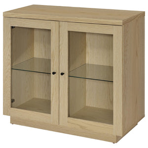 English Elm Metro Glass Door Display Cabinet Light Oak Finish with Adjustable Shelves for Living Rooms B062P521102