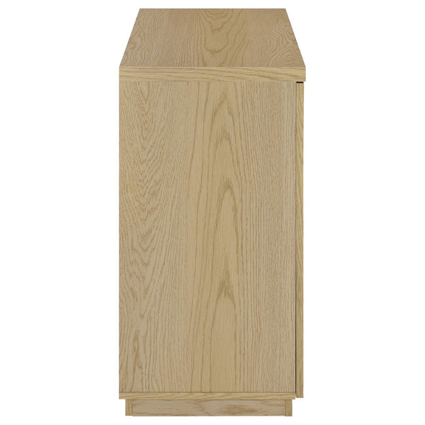 English Elm Metro Glass Door Display Cabinet Light Oak Finish with Adjustable Shelves for Living Rooms B062P521102