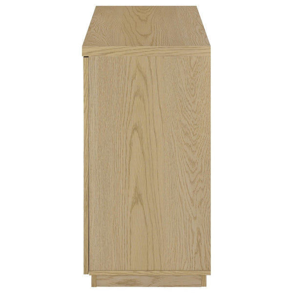 English Elm Metro Glass Door Display Cabinet Light Oak Finish with Adjustable Shelves for Living Rooms B062P521102
