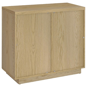 English Elm Metro Glass Door Display Cabinet Light Oak Finish with Adjustable Shelves for Living Rooms B062P521102