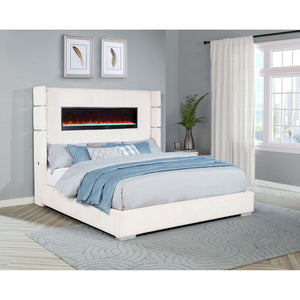English Elm Judah Wingback Eastern King Bed Cream Corduroy with TV Lift and Flame Visualizer B062P521106