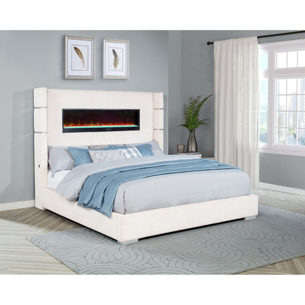 English Elm Judah Wingback Eastern King Bed Cream Corduroy with TV Lift and Flame Visualizer B062P521106