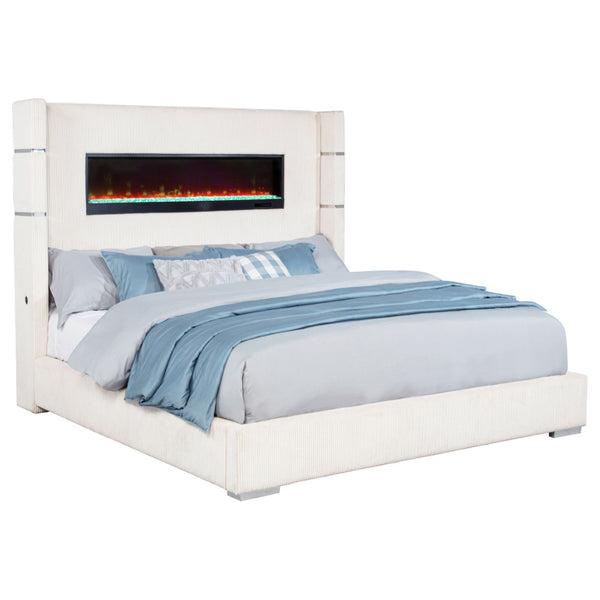 English Elm Judah Wingback Eastern King Bed Cream Corduroy with TV Lift and Flame Visualizer B062P521106