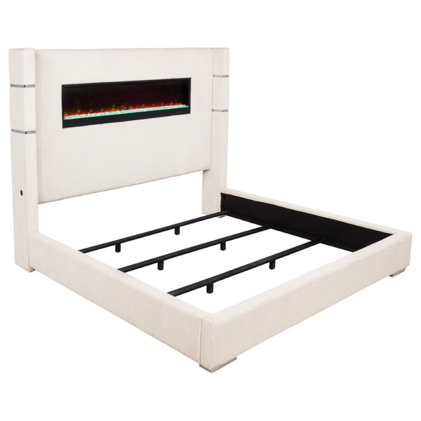 English Elm Judah Wingback Eastern King Bed Cream Corduroy with TV Lift and Flame Visualizer B062P521106