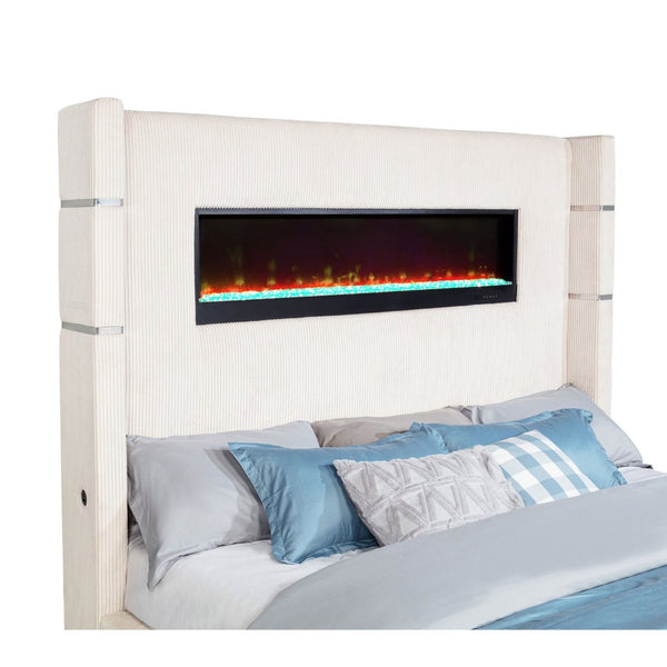 English Elm Judah Wingback Eastern King Bed Cream Corduroy with TV Lift and Flame Visualizer B062P521106