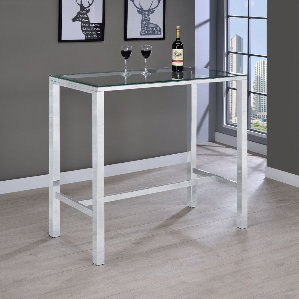 English Elm Tommy Glass Top Pub Table with Chrome Frame for Modern Bar or Loft Dining B062P521107